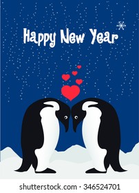  Happy New Year background with penguin family. Vector illustration