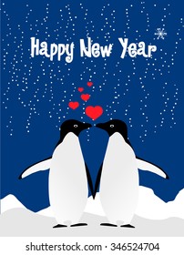  Happy New Year background with penguin family. Vector illustration