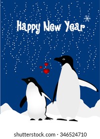  Happy New Year background with penguin family. Vector illustration