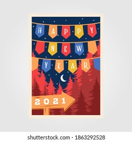 happy new year background poster retro illustration vector design
