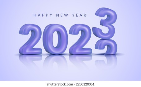 Happy new year background with realistic 3d vector number 2023 in blue color