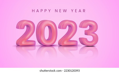 Feliz año nuevo con realista 3d vector número 2023 en color rosa