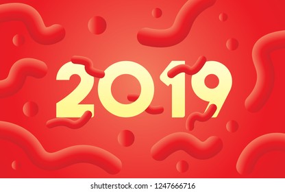 Happy New Year Background, Red abstract background, new year celebration, gift card, 2019