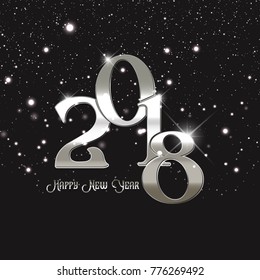 Happy New Year background with snow and metallic silver text