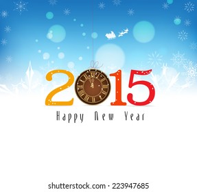 happy new year background with snowflakes and clock
