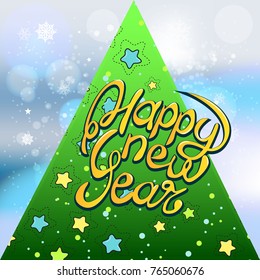 Happy New Year background with star and snowflakes falling from the sky