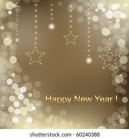 Happy New Year Background With Stars And Text, Vector Illustration