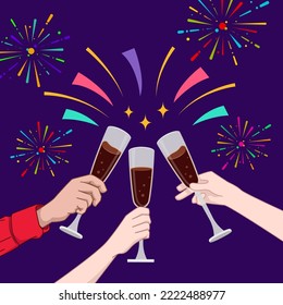 Happy new year background with three glasses of champagne