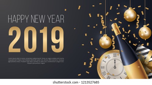 Happy New Year Background Vector. Greeting Card Design Template. Vector Illustration