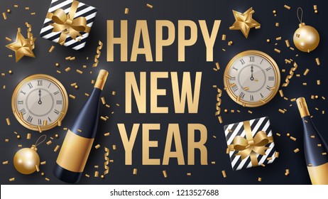 Happy New Year Background Vector. Greeting Card Design Template. Vector Illustration
