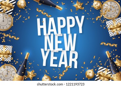 Happy New Year Background Vector. Greeting Card Design Template. Vector Illustration