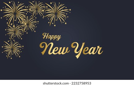 Happy new year. background. Vector illustration. golden Happy New Year lettering black background holiday card design poster.
 
