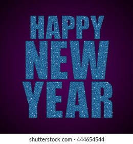Happy New Year background for your card. Sparkle glitter background. Glittering blue sequins frame.