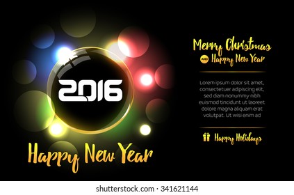 Happy New Year ball with 2016 text. New year card 2016. Beautiful decorative shiny Xmas ball for Merry Christmas celebration. Vector isolated illustration.