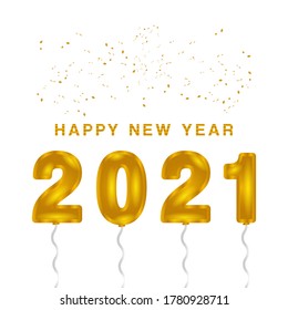 Happy new year balloons 2021 with glitter design vector isolated on white background