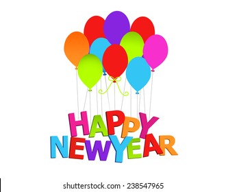 Happy New year with balloons isolated 