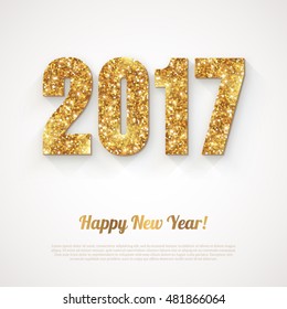 Happy New Year Banner with 2017 Numbers on Bright Background. Vector illustration. Gold Shining Pattern.