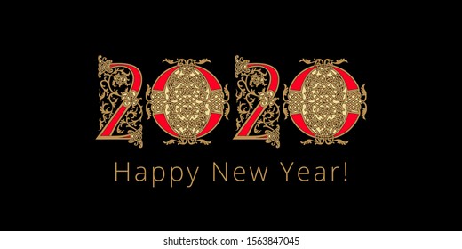 Happy New Year banner with 2020 in the early Christian style
