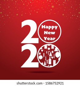 Happy New Year Banner with 2020 Numbers Red and White