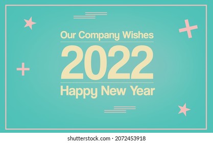 happy new year banner 2022 with yellow letters and numbers. two thousand and two written under a green gradient background.