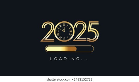 Happy new year banner with 2025 loading Holiday vector illustration of Golden numbers 2025