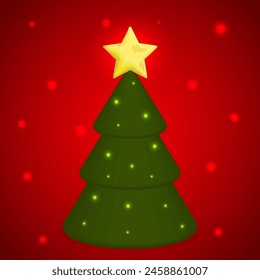 Happy New Year banner with 3d Christmas tree. vector illustration. red background. christmas