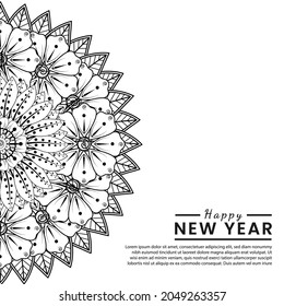 Happy new year banner or card template with mehndi flower