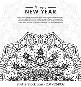 Happy new year banner or card template with mehndi flower