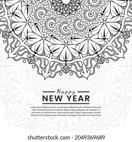 Happy new year banner or card template with mehndi flower