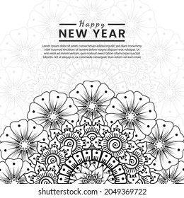 Happy new year banner or card template with mehndi flower