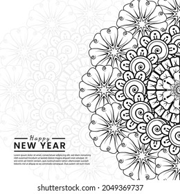 Happy new year banner or card template with mehndi flower