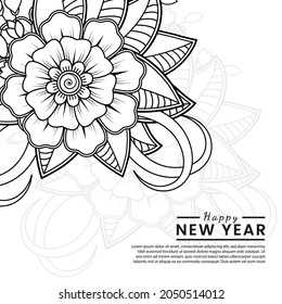 Happy new year banner or card template with mehndi flower