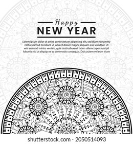 Happy new year banner or card template with mehndi flower