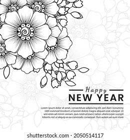Happy new year banner or card template with mehndi flower
