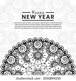 Happy new year banner or card template with mehndi flower