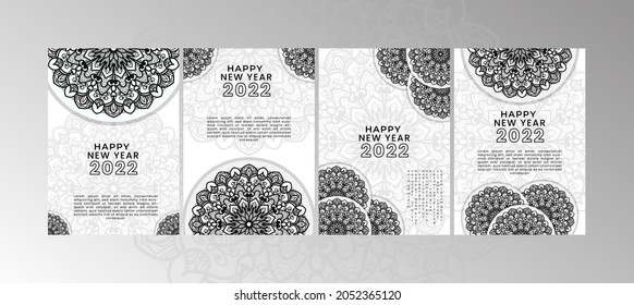 Happy new year banner or card template with mandala