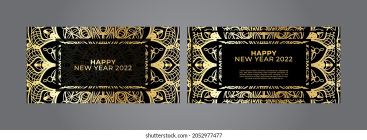 Happy new year banner or card template with luxury mandala