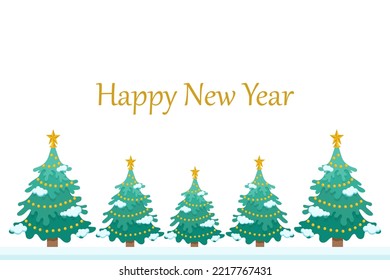 Happy New Year banner with Christmas trees. vector illustration