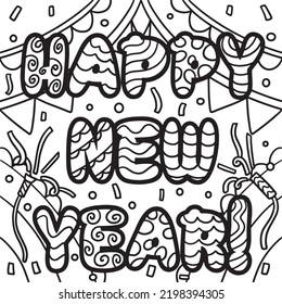 Happy New Year Banner Coloring Page for Kids