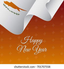 Happy New Year banner. Cyprus waving flag. Snowflakes background. Vector illustration.