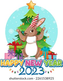 Happy New Year Banner Design with Cute Rabbit illustration