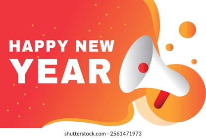 Happy new year banner element vector illustration modern template for retail promotion. Speech bubble icon megaphone.