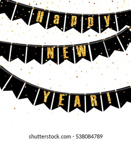 Happy New Year banner with flags.