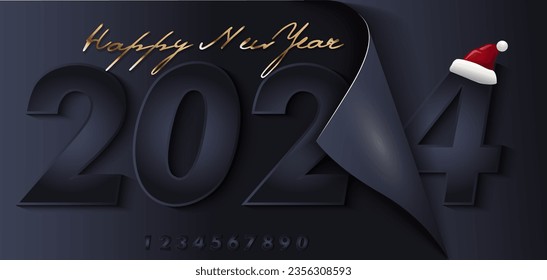 Happy New Year banner. Flip to 2024, calendar with rolled corner greeting card banner vector illustration.