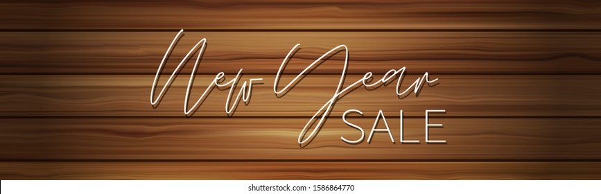 Happy New Year banner or flyer. Holiday celebration design concept on wooden background. Vetor illustration.