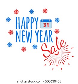 Happy New Year banner and giftcard. Xmas poster and New Year sign on white background. Vector Illustration.