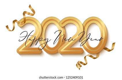 Happy New Year Banner with gold 2020 numbers. Vector illustration