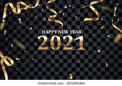Happy New year banner with gold confetti