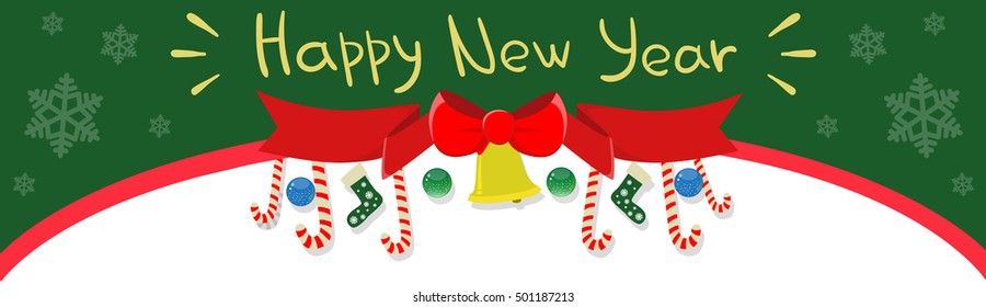 Happy New Year Banner Holiday Celebration Decoration With Copy Space Flat Vector Illustration