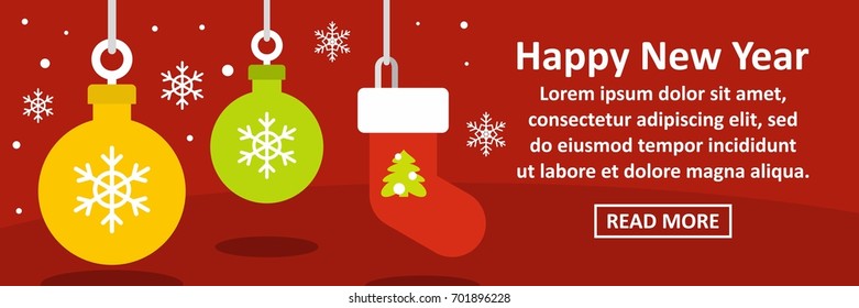 Happy new year banner horizontal concept. Flat illustration of happy new year banner horizontal vector concept for web